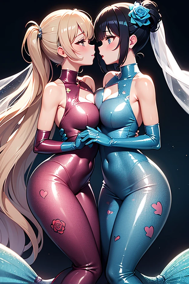 ((Best Quality)), (Masterpiece)), (Details:1.4), 3D, Asuka Langley Soryu, Asuka, WS (High Dynamic Range), Ray Tracing, NVIDIA RTX, Super Big Resolution, Unreal 5, Subsurface Scattering, PBR Texturing, Postworking, Anisotropic Filtering, Anobara Depth, , Maximum Clarity and Sharpness, Multi-layer textures, albedo and specular maps, surface shading, accurate simulation of light-material interaction, perfect proportions, OctaneRender, two-tone lighting, wide aperture, low ISO, white balance, rule of thirds, 8K RAW, Two anime beautiful girls looking at each other, pressing each other's breasts and hugging each other and kissing fiercely
Two anime beautiful girls hugging in lingerie with a lot of lace and frills See-through　
Big tits
Brown skin
Gray hair ponytail
Black hair Twin tails
Glamour
pretty
lolita
Ecstatic look
bedroom
bed
Tongue-entwining kiss half-eye drool　
Two beautiful anime girls looking at each other head-on, kíssing
pressing their body against each other, embracing and kissing
Brown skin
White hair, ponytail
Black hair, twin-tail
Glamour
Slender
Pretty
Adult
Ecstasy
Half eye, drooling, blushing, tongue
Bedroom Bed