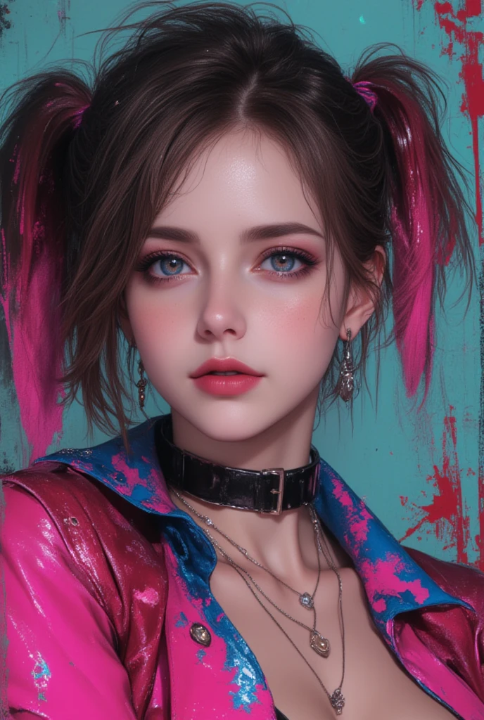 masterpiece, best quality, 1 girl, pretty and cute, (rainbow color Highlight Hair,colorful hair:1.4), wearing blue and purple sunglasses, yellow jacket with white pattern, white sweater, many colored balloons, doll face, ponytail braid, perfect detail eyes, delicate face, perfect cg, HD quality, colored balloons, sky ,black boots,
<lora:BloodOnScreenv10:0.9>, BloodOnScreen,