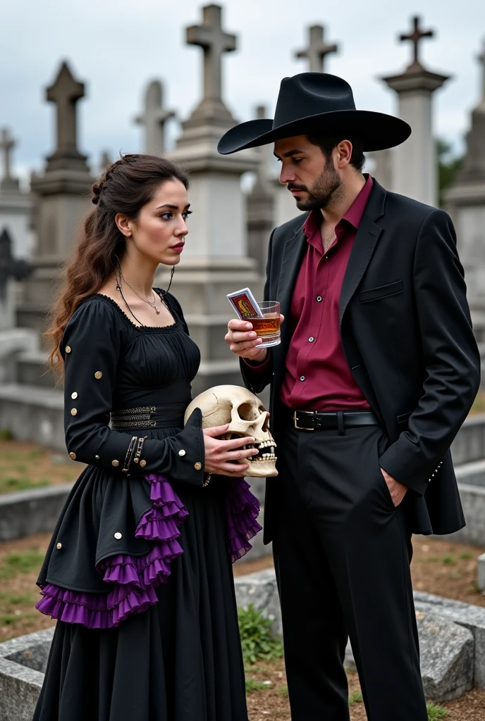 In the enchanting realm of dark romance, a captivating book cover unfolds a tantalizing tale. A seductive man, clad in a sleek and perfectly tailored suit, gazes intently at a mesmerizing native woman. She is dressed as a beguiling witch, her voluptuous figure covered in ethereal, minuscule clothes. In her hand, she holds an enticing apple, the symbol of forbidden desire.
Their hands are gloved, the leather as smooth and mysterious as their intended connection. The man in the suit, with chiseled features and a brooding expression, leans possessively against the sensual, enchanting witch. Their