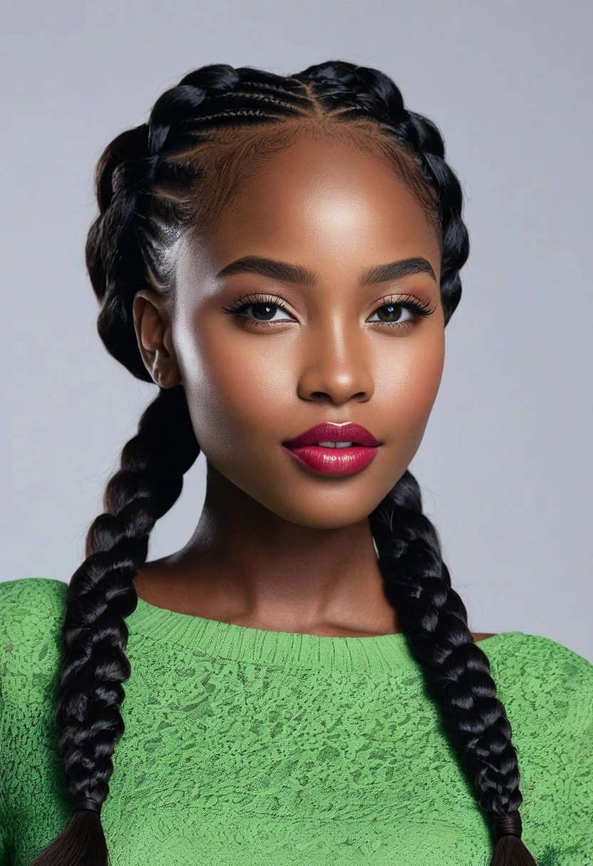 Carribbean woman beautiful face with long small braids