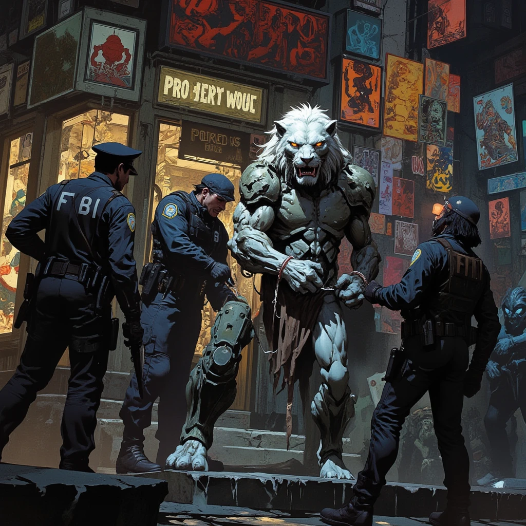 Samurai gorilla and cowboy bear in cyberpunk city neon lights