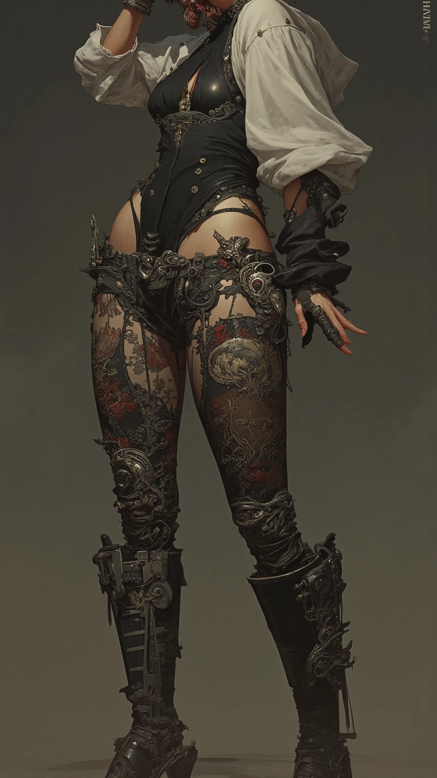 photorealistic, high resolution, soft light,1women, solo, hips up, (detailed face), uxury goods,The entire leg must be displayed in its entirety, And must wear extra-long gloves,Stockings are mandatory,High heels must be worn, tattoo, jewelry
