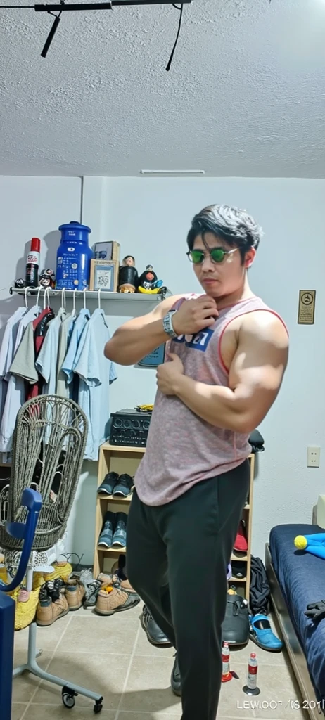 Indonesian handsome muscle boy bodybuilder after gym with sweat