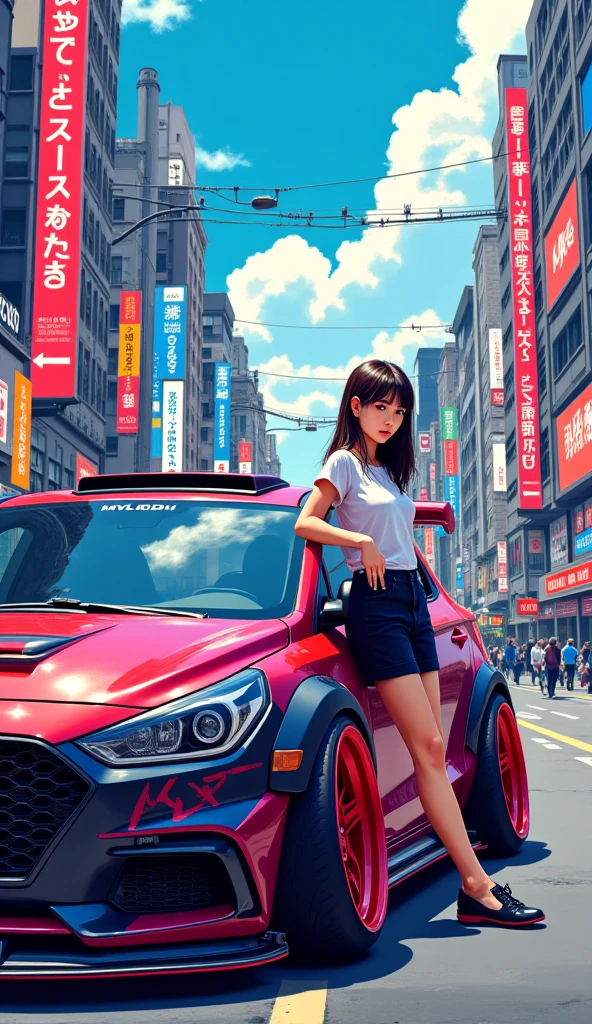 1girl, Walter White, Gijinka, glasses, cute pink underwear, fishnet stockings, naked clothing, undressed, bra, dark brown hair. Scenic rice field, Japanese pink van in background, (masterpiece:1.2), (best quality:1.3), (aesthetic face).