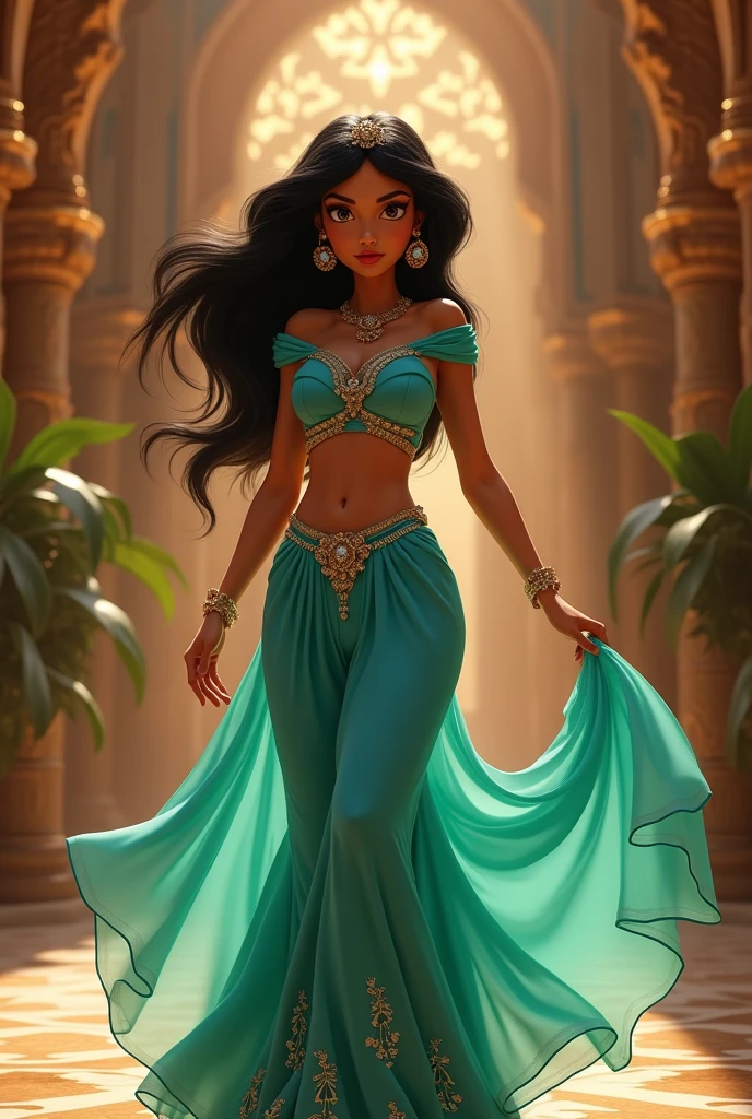 Stunning Princess Jasmine, photo in 8k, in action, cinematic.