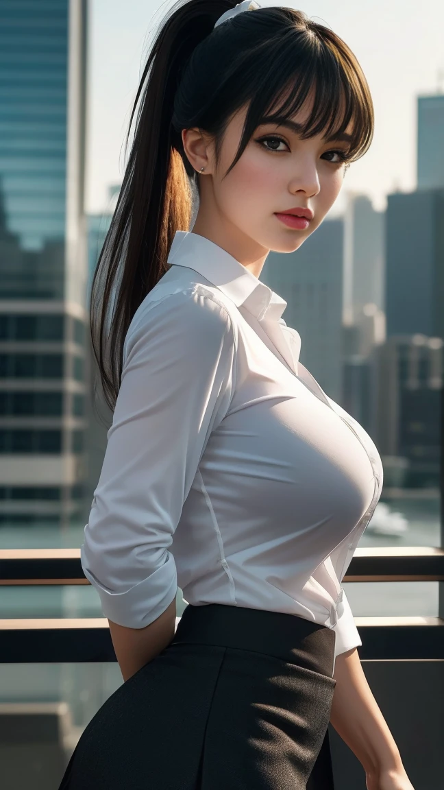 (Extremely detailed, underground parking, fine, slightly fat, busty, big breasts, big breasts, M cups, sexy, gray crewneck skirt, delicate face, large aperture, close-up of people)