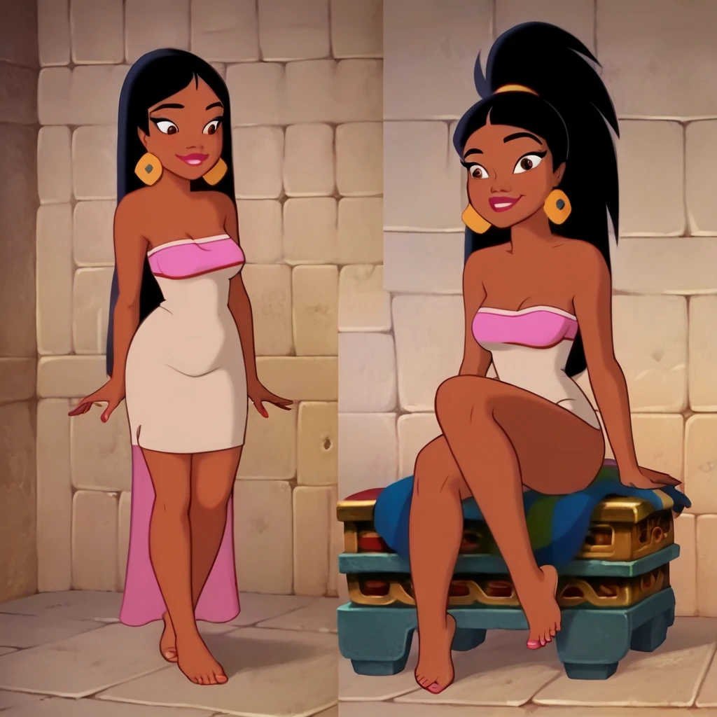 cartoon, <lora:flmharemdancers:0.85>, 3girls, harem_dancers, red harem_outfit, jewelry, bracelets, seductive, dancing, black eyes, transparent skirt, high ponytail, hires, funky abstract background, absurdres, masterpiece, best quality, large breasts, cleavage, insanely detailed face
