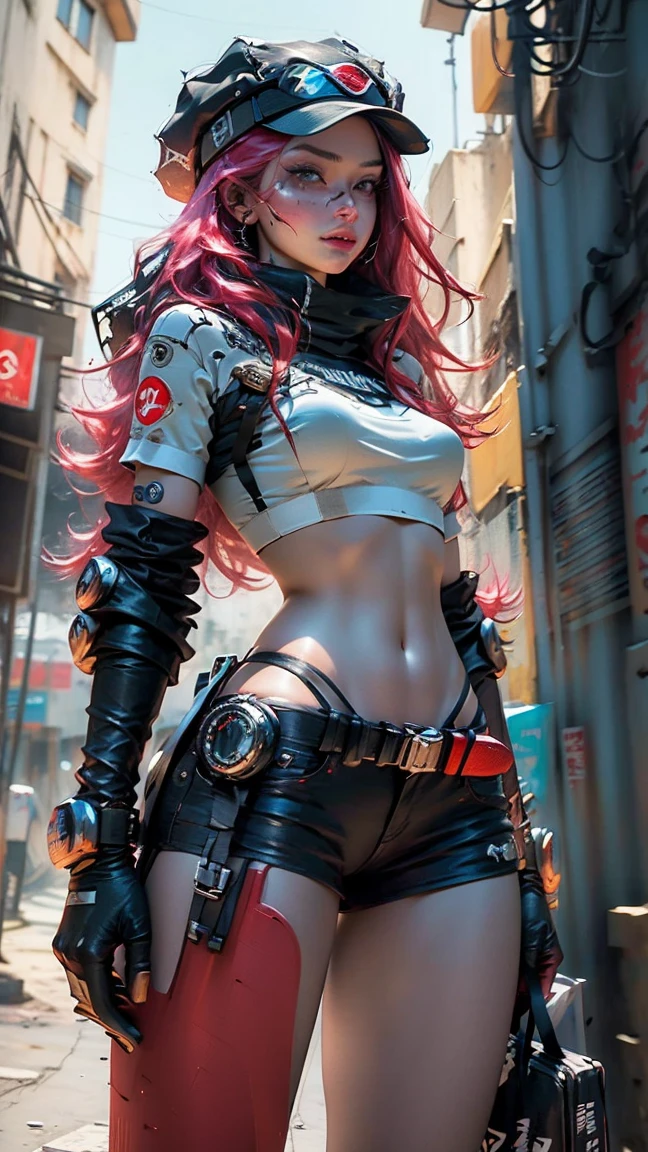 Female:1.5,cyberpunk gunslinger,((girl with messy red hair))),

(((1female, girl:1.5,handsome man,female,female gender:1.5,female focus))),macho man,

((messy red hair,dark_red_hair,detailed hair,highly detailed hair,red hair,hair over one eye:1.2,dyed interior hair,colored inner hair)),(((lustrous skin:1.5,tanned skin,bright skin: 1.5,skin tanned,shiny skin,very shiny skin,shiny body,illuminated skin))),(((dark_red_eyes:1.2))),intricate eyes,beautiful detailed eyes,symmetrical eyes,((woman chest)),handsome face,((muscular)),(((detailed face))),

alluring look,nsfw,

(((bare chest))),dark pantulge in pants)),((gunfighter outfit, (cyberpunk cowboy_hat:1.2))),(wearing a gunfighter outfit:1.3,gunslinger clothes),(cyberpunk gun holster,belt),((wet clothes,intricate outfit,intricate clothes)),

(crazy pose:1.0),solo focus,((evil smile,evil look)),(centered,scale to fit dimensions,Rule of thirds),

cyberpunk city by the ocean at night, with bright neon signs and dark stormy clouds and puddles, scenery:1.25,

highres, sharp focus, (ultra detailed, extremely detailed), (photorealistic artwork:1.37),(extremely detailed CG unity 8k wallpaper),((synthwave background theme)),(((vibrant colors))),(intricate background),(masterpiece),(best quality),