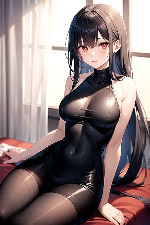 NSFW:3.6 Full Body View、Black sleeveless vertical striped shirt:1.3 1 female 1 male、Cowgirl sex with a slim muscular man:1.3. Excitement, sweating, flushing), (Night, dark room, apartment room, lying on a white bed, troubled face, crying face)、 (Black hair, medium length, ponytail, straight hair, bangs swept to the side:1.9 Slanted eyes Brown eyes Tall Big breasts Strong Beautiful Cute) 、