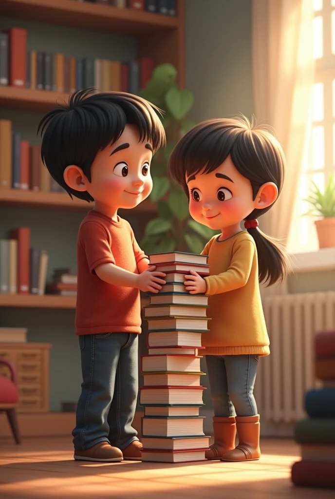 A girl donating some books to a poor girl