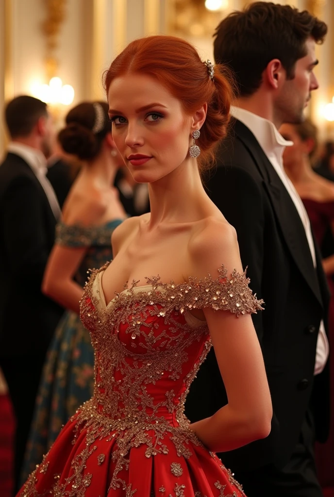Face of Sophie Turner, Sansa Stark played by Sophie Turner, the de facto Lady of the Eyrie, is a 40-year-old mature queen with a stunning, alluring appearance. Full Face, pierced eyes, reddish lips, upper body shot, erotic Mediaeval costumes, game of thrones costumes, She wears a Game of Thrones-inspired costume and has a deep cleavage, a perfect thick body, and a perfect thick figure. The photograph captures her in a close-up, with her skin texture and facial features being ultra-realistic and realistic.
