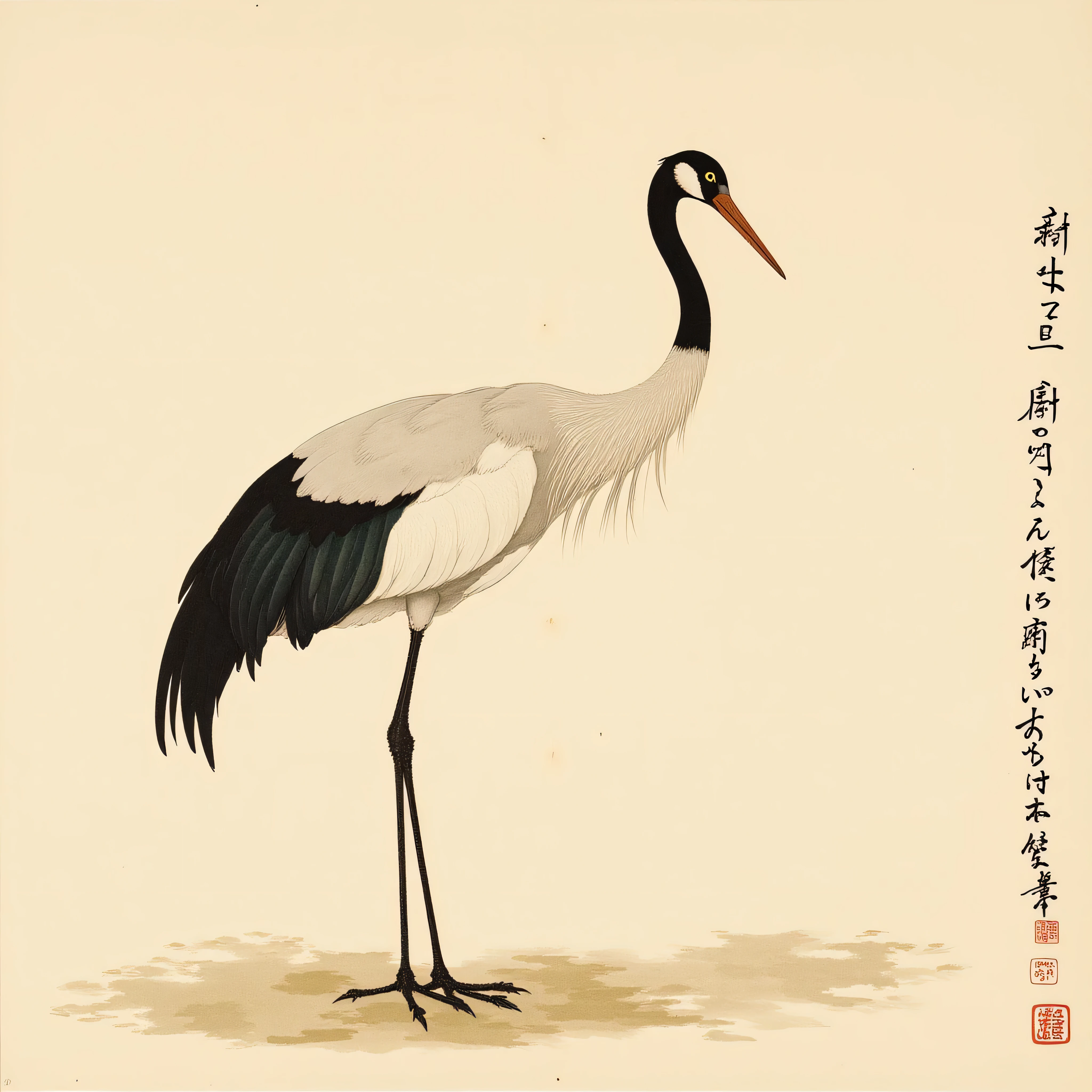 Japanese painting,crane,no text,unmarked