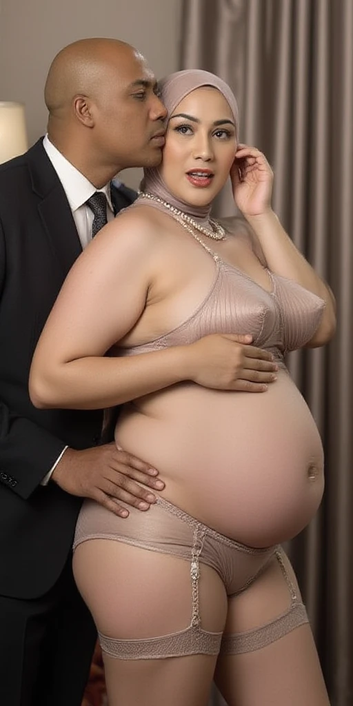 Denise Richards, red lipstick, uncomfortable frown, wedding dress, chubby body,bbw, morbidly obese, fat, Big pregnant round belly