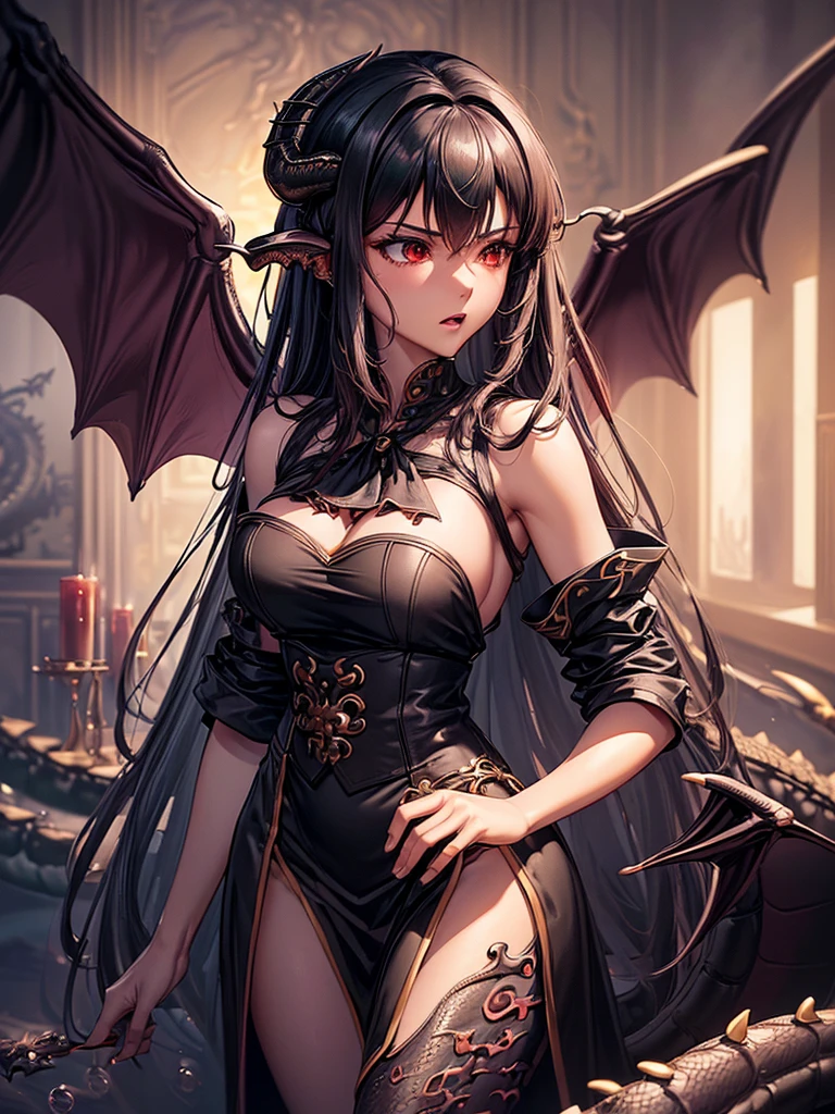 a nude gothic pale woman with beautifully tattooed horns, a goddess of darkness with seductive features and demon wings, (intense and seductive) eyes, a (pale and flawless) face, (sharp and captivating) cheekbones, (plump and alluring) lips, (flowing and dark) hair, (mysterious and enchanting) aura, (elegant and tasteful) black clothing, (intricately designed) tattoos, (sinister and alluring) presence, (allurignly) confident stance, (subtly) glowing eyes, (graceful and strong) body language, (mesmerizing) gaze, (hauntingly) beautiful expression, (charmingly) crooked smile, (faint and delicate) horns, (delicate and intricate) wing details, (sharp and ominous) edges, (dark and ominous) wingspan, (gracefully) extended wings, (elegant and graceful) poses, (ethereal and enchanting) background, (subtle and atmospheric) lighting, (dark and moody) color palette, (mysterious and captivating) atmosphere, (dramatic and intense) shadows, (intricately) detailed artwork, (high contrast and dramatic) portraits, (hauntingly) beautiful scenery, (majestic and mystical) vibes, (emotionally) powerful imagery, (rich and deep) textures, (hypnotic) visual effects, (dreamlike) illusions, (intense and mesmerizing) compositions, (stunning and immersive) realism.