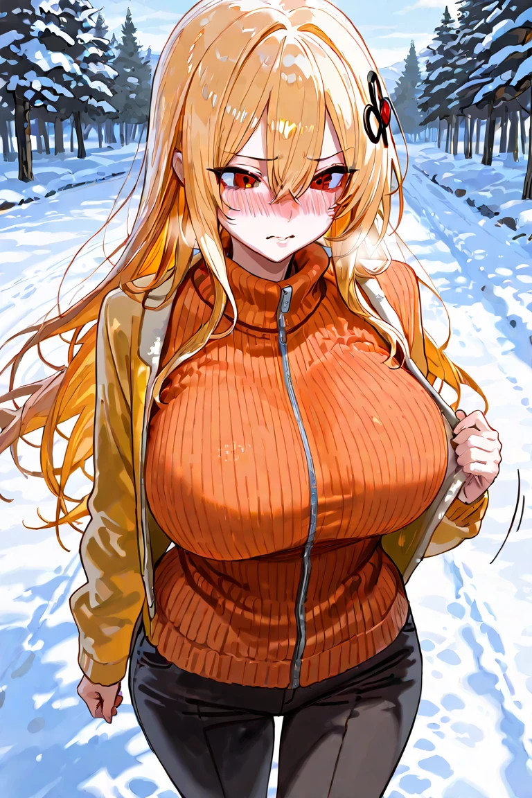 mastute piece,Best Quality,insanely detailed,8k cg,nsfw,
(shoot upper body:1.3),
(1girls:1.3),standing,looking at viewr,body in front,both arms behind back,(Mountaineering clothing、mountaineering-clothes:1.3),(bare breasts:1.2),(bare nipples:1.2),
BREAK,
blush,shy,(??????? face),(trembling:1.2),BREAK,(light yellow hair:1.3),
BREAK,
perfect breasts,perfect teats,(open mouth:0.9),(large breasts:1.2),
(mountain)、