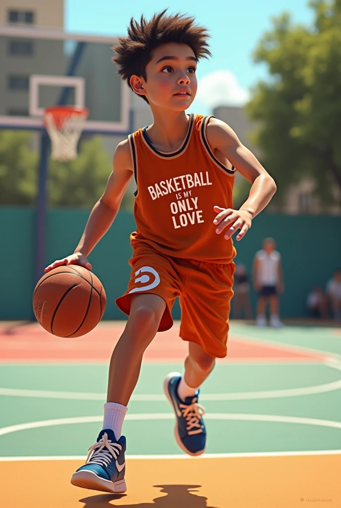 Take a photo of a child who likes basketball but the child is gringo 
