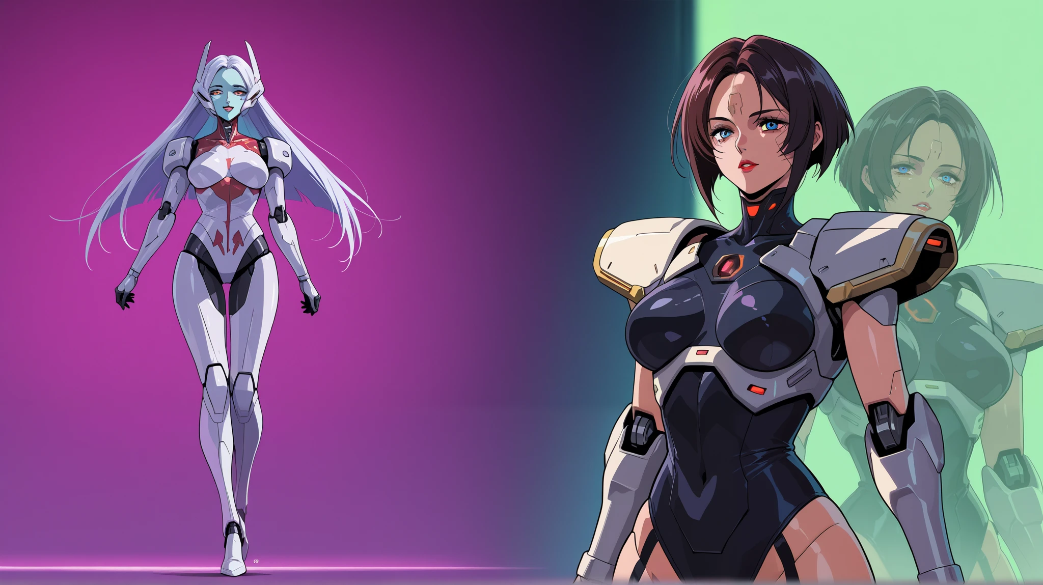women android monster cyberpunk dark retrowave 90s dead human beings laboratory of future in starship dark