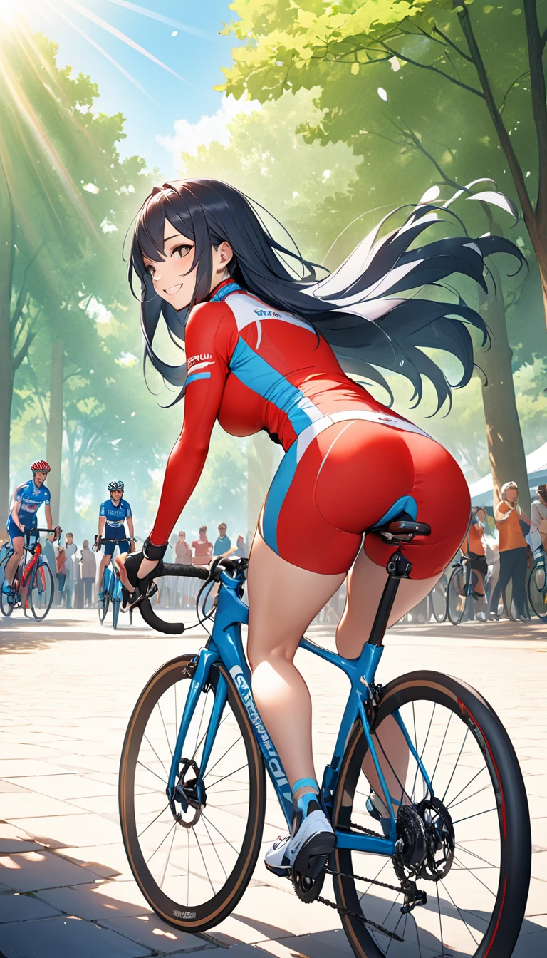 (8k),(fotorrealista:1.4),master part, best quality,1Girl on a large motocicleta with glowing rear wheel of cyber sports type with big red full cowl, wide angle, sozinho, Pilotos pretos com linhas azuis fluorescentes, Coxas, cabelo preto amarrado, olhos negros, (Futuristic cyber city), rodovia, machine, carro, motocicleta, panorama, FAST LINE, motion blur, profundidade de campo, perspectiva, panorama, cabelos flutuantes, Noite, neon trim, Curva devido a frenagem brusca, smoke from motocicleta drifting tires, (light line of motocicleta tail lamp), dynamic compositing, girando em torno da roda dianteira, sense of speed, (motocicleta sink shot), Flowing neon lights, (smoke from the rear wheel of the motorcycle), (descarga na parte traseira da bicicleta: 1.2), A motocicleta leaning parallel to the ground flows in the back of the screen (motocicleta tires emit lightning: 1.4), (motocicleta wheels glow)