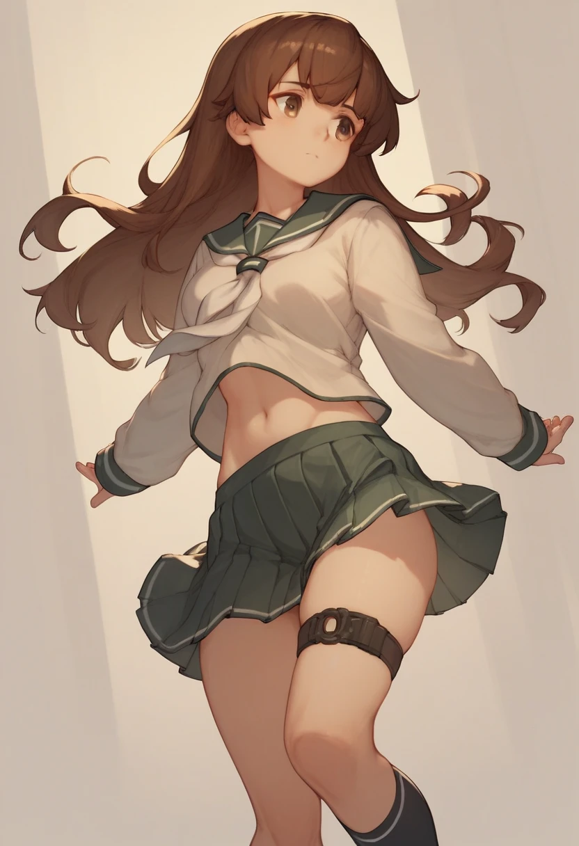 (((((whole body)))))、Utsuho、Green pleated skirt、smile,、Cowboy Shot、 standing on one leg ,leg_lift,panties,standing_split、