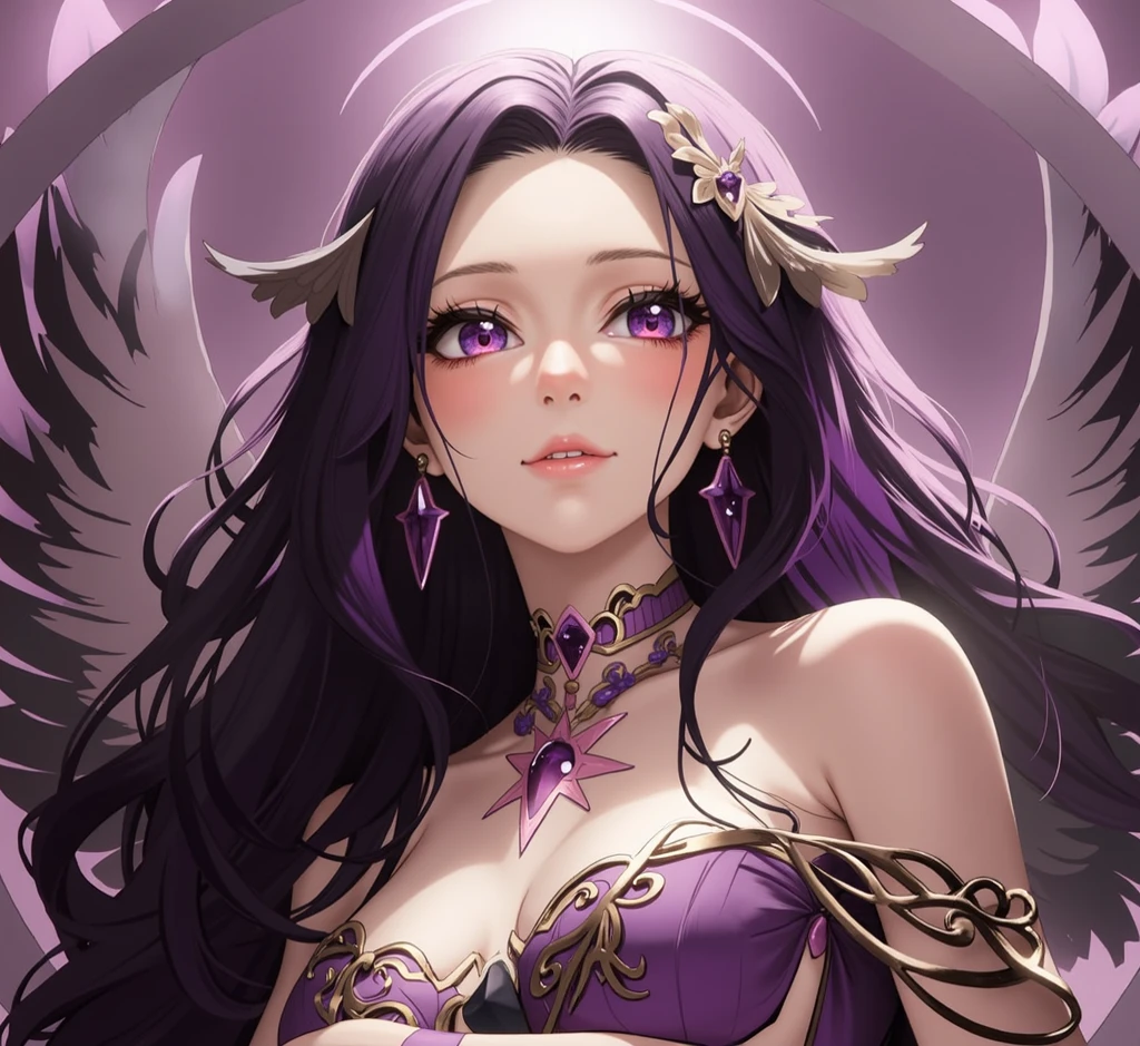anime - style girl with long hair and dragon wings as attractive as an elegant and gothic looking goddess watching the moon