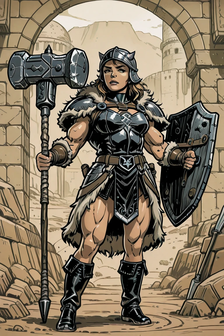 One barbarian girl, beautiful bbw girl, chubby girl, woman-warrior, Battle Helmet, basinet, whole body, nude body, Perfect skin, battle ax in hand, forest background, dark fantasy, Luis Royo style, Science fiction, 80s, 16-bit game, VHS era, psychedelic color background, smog, fog