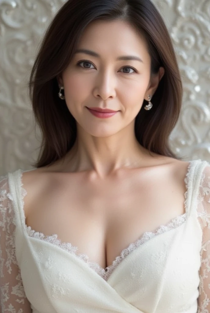 Sharpen, gravure, Upper body close-up, masutepiece, Best Quality, Ultra-detailed, Photorealistic, super detailed skin, Natural hair color, Perfect ???????, (1 japanese mature woman), (Solo), 88 years old, barechested, Large breasts, Mature Woman Politician, glamor, A sexy, Chromo-white skin, Looking at Viewer