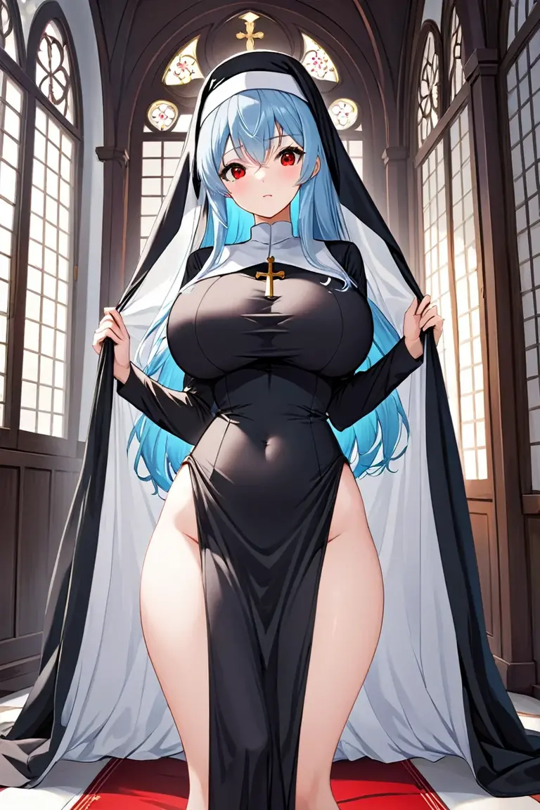 1girl, solo, twintails, earrings, purple eyes, jewelry, long hair, parody, anime coloring, portrait, grey hair, white hair, naked, nude, fully nude, big breasts, grabbing breasts, hands on breast, pussy showing, on bed, in bedroom, lights on, bright room