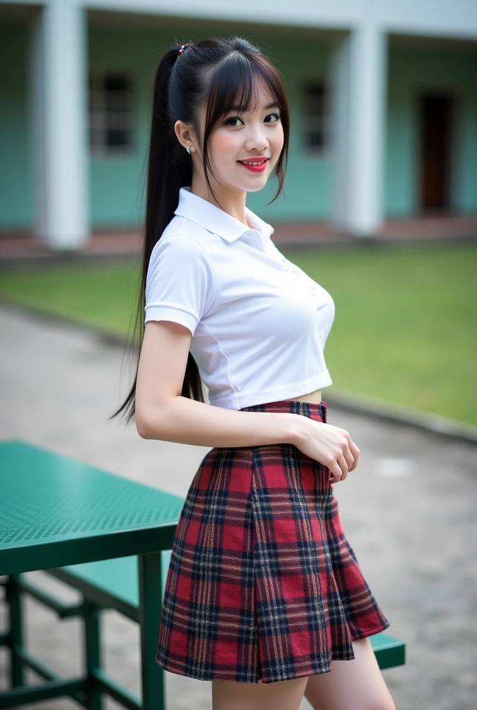 Super realistic summer uniform, 17-year-old girl、Seraphim、seifuku, Colored Sailor Uniform, Japan , Captivating smile、Japanese ido、Skirt and thighs、Sitting on the lawn、Sitting, (Wearing pantyhose、Ultra-realistic pantyhose)、RAW Photos, (In 8K、Highest quality、masterpiece:1.2)、(Intricate details:1.4)、(Realistic:1.4)、Octane Rendering、Complex 3D rendering with ultra-detail, Studio Soft Light, Rim Light, Sharp details, Super Detail, Realistic skin texture, Highly detailed CG Unity 16k wallpaper, Compensate, (Detailed Background:1.2), Glowing Skin、looked back、Exposed thighs!!!、