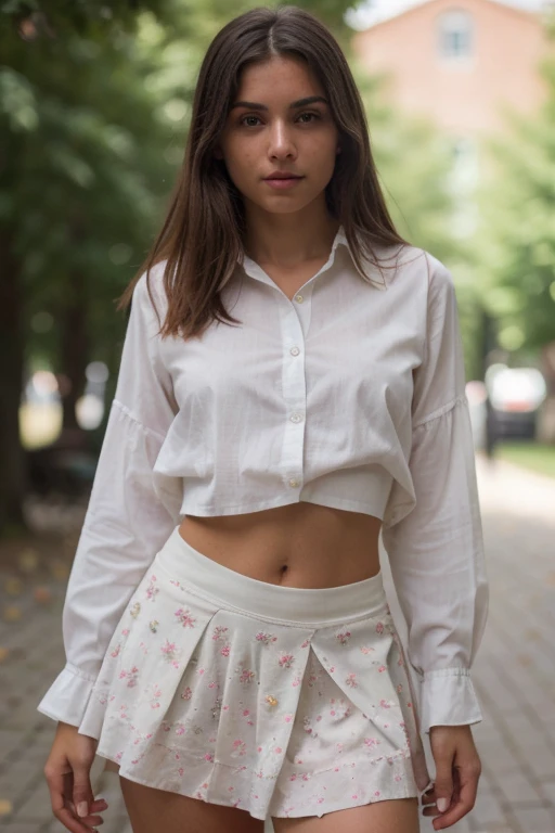 there is a woman Isabella Duvall (((with a lavender blouse and pants))) with a very pretty face posing for a picture, beautiful face and flawless skin, woman with porcelain skin, young woman's face, young beautiful face, youthful face, prominent cheekbones, beautiful face woman, beautiful delicate face, smooth facial features, beautiful young face, young female face, smooth porcelain skin, beautiful fine face features, young beautiful woman, brown hair, grey eyes, overbite, french girl, white gold earrings, grin, feminine curves