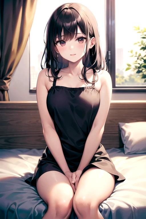 (1 person、alone:1.1), Beautiful woman, Anatomically perfect body, Slender、(Casual Dresses), midi dress, (Look down:1.2), (detailed panty), (Pussy juice:1.、(Highest quality)、Black Hair, (half updo:1.2), bedroom、(8K, High resolution)、(shy:1.4)、medium breast, Thin legs、Small Ass、(steam:1.1), (embarrassed:1.3), sit、Bend your knees, (High heels)、High definition beautiful face