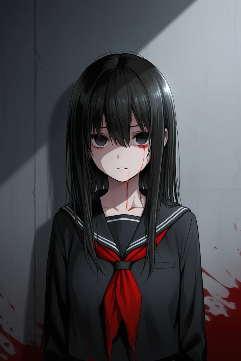 Scary girl,dishiveredhair,a sailor suit,Blood stains on the face