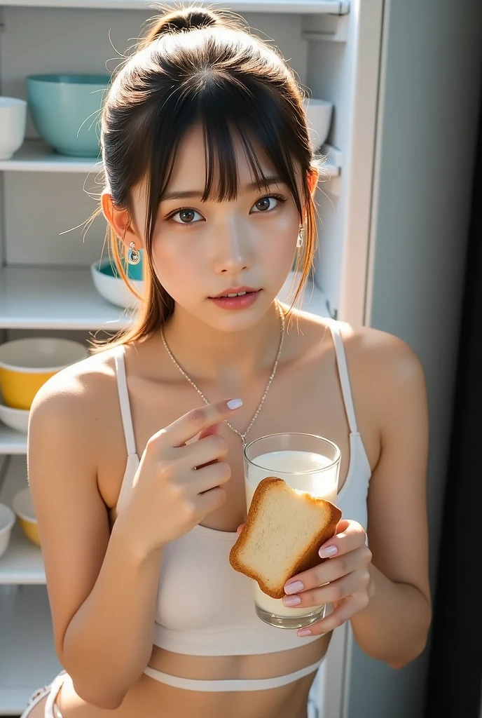 Masterpiece、High quality、Tank top、Eating ramen