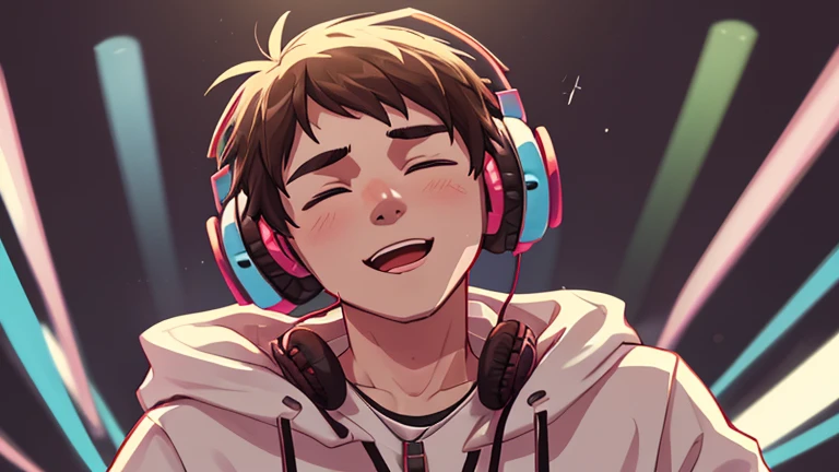 A man putting headphones on a woman, she gets excited.