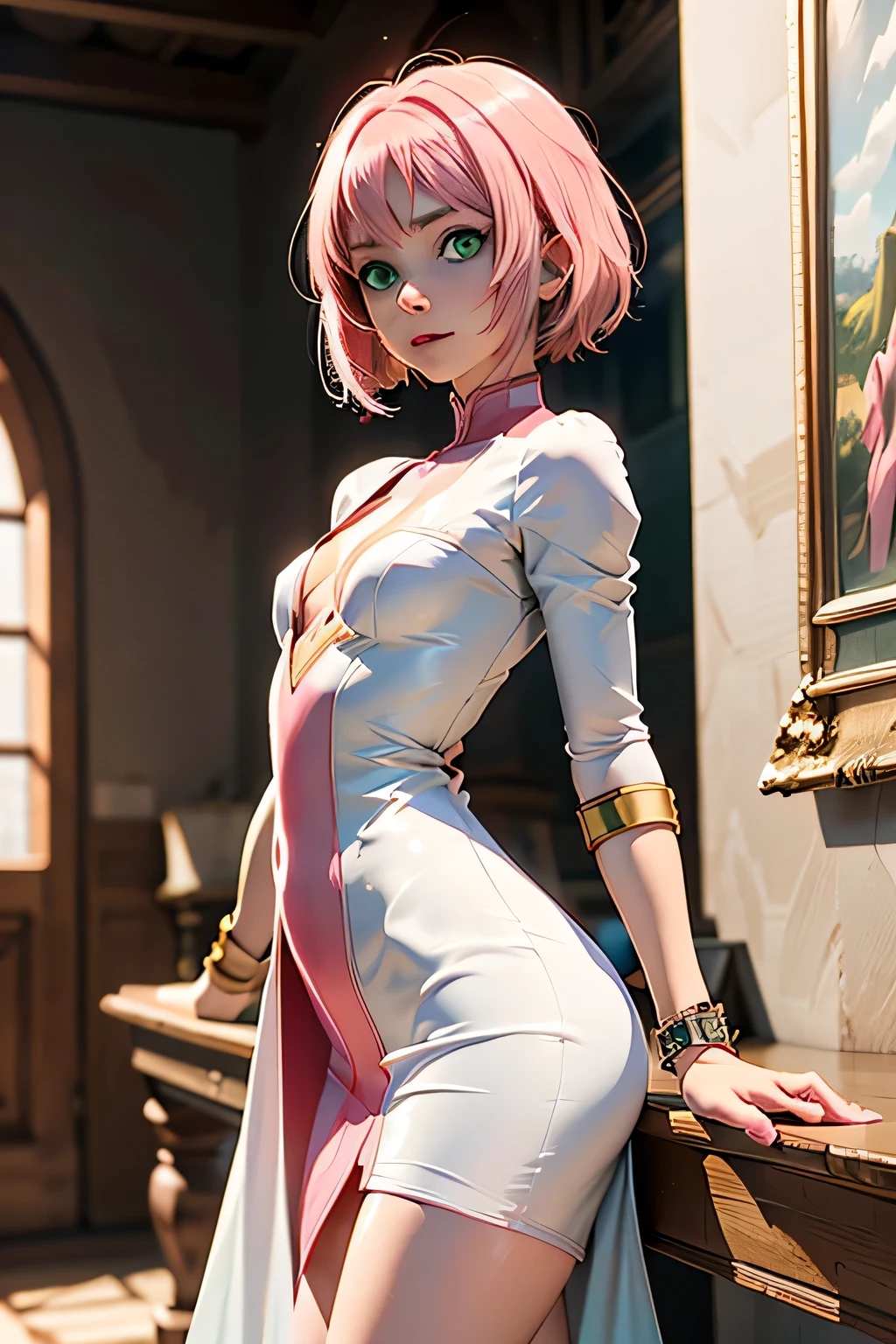 sakura haruno, ((sozinho)), soio, noiva, Usando um vestido de noiva branco, Rainha, Feliz, ((testa para mostrar)), Standing, entrando na igreja, cabelo rosa, short hair, delicado, jovem, short hair, Rosto detalhado, High definition, ((corpo inteiro)), (flores ao seu redor), corpo inteiro, she is a Beautiful woman getting married, Rosto com alta qualidade, Beautiful, radiante