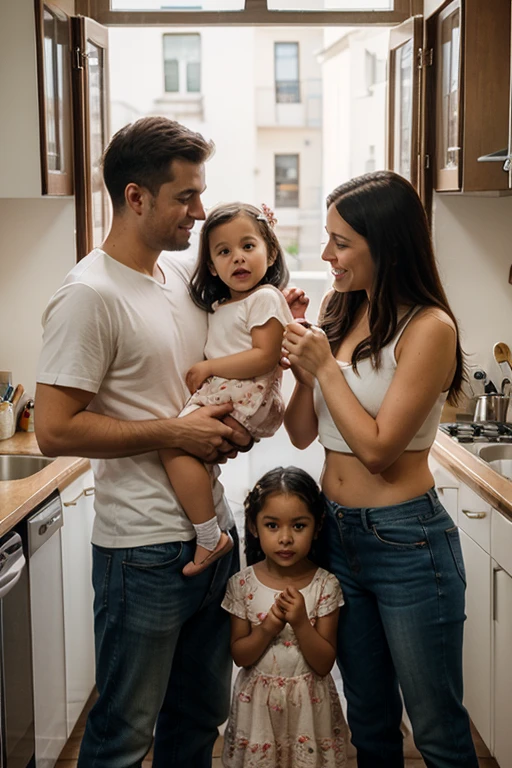 Family of 4 A couple of teenagers A 40 year old man A woman with very long black hair 