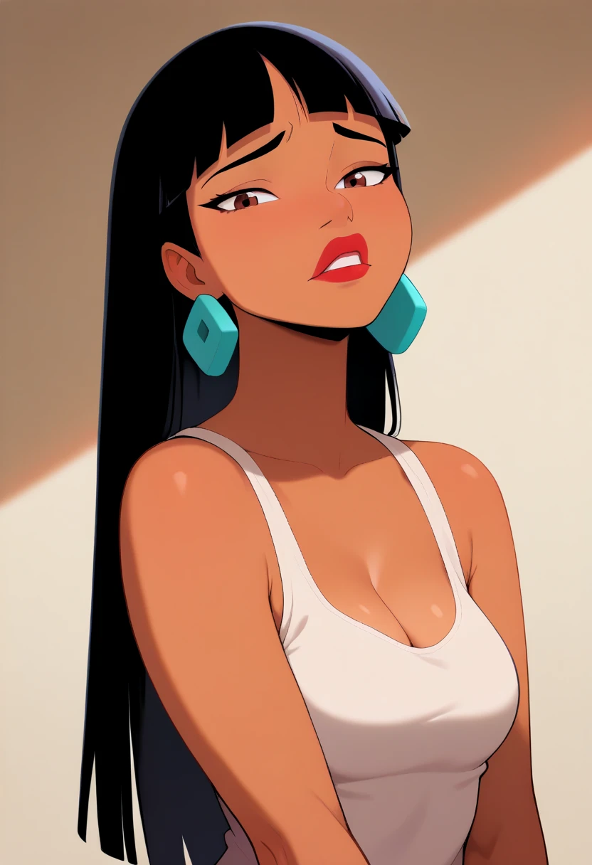 ((1girl, NaniWaifu, dark skin, tan skin, white background, black hair, clean: 1.3, red bikini)), upper body, anatomically correct, simple background, cleavage, looking at the viewer, detailed eyes, perfect eyes, seductive look, looking at viewer, 