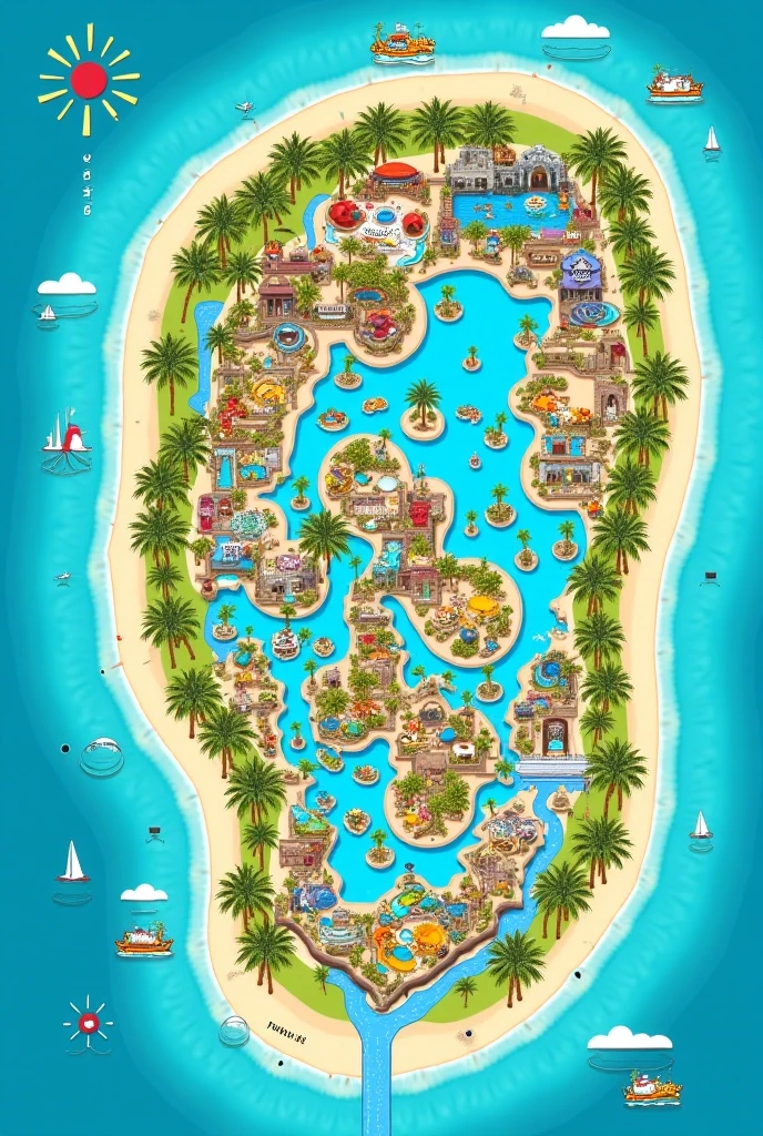 Create a map for orientation if you don't know where everything in a water park on an island in Dubai is 