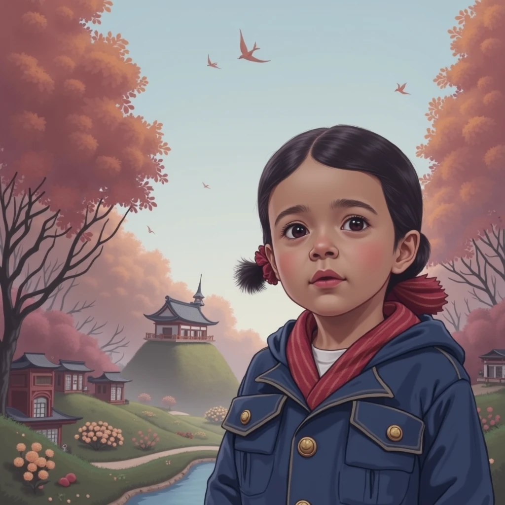 Puwei, China, 1828. A little ((((5-year-old)) WhiteLily)), girl, in the farm, ((((clothings from the 1820s)))), ((short bob hairstyle of the 1820s)), ((colorful))