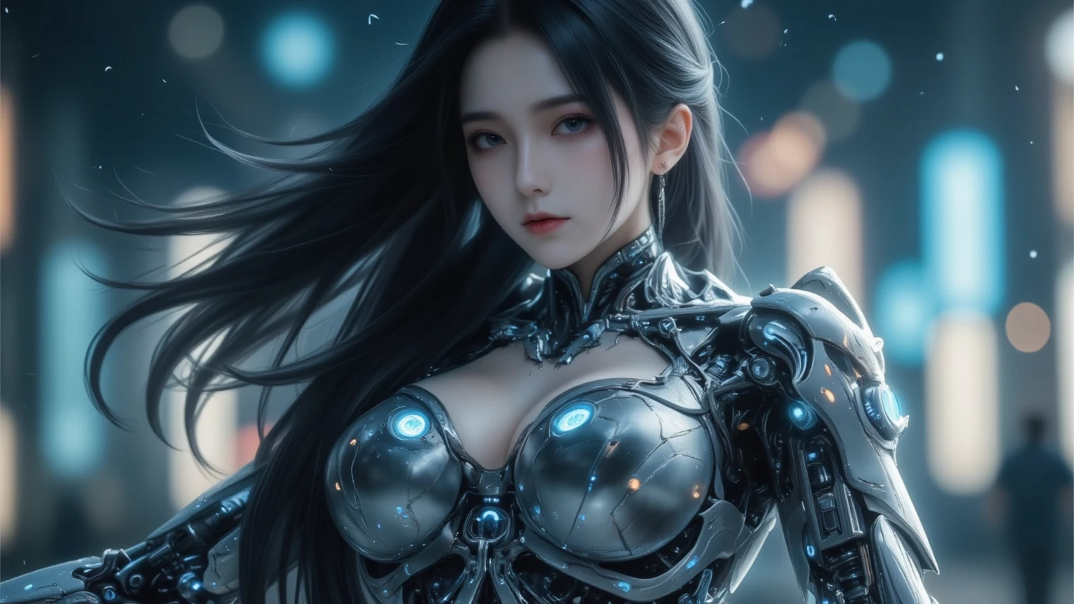 Hermosa foto de cuerpo completo de Reika, black latex bodyshuit, Cabello negro lacio, Science-Fiction, Cyberpunk City en el fondo, Gantz, Al estilo de Cyberpunk 2077, Foto ultra realista de una mujer hermosa, Obra maestra, La mejor calidad, CG, papel tapiz, HDR, alta calidad, Hi-Def, extremadamente detallado, {Hermosa cara detallada}, {hermosos ojos detallados}, (Luz detallada){{Detalles intrincados}}, {Altas Resoluciones}, ((Cara detallada)), Cara extremadamente detallada, Cara hermosa, {{ mujer joven}}, Ojos como joyas, neon light, claroscuro, Anime style, Clave visual, Detalles intrincados, Altamente detallado, impresionante, Vibrante, cinematic adult movie, 18+, NSFW