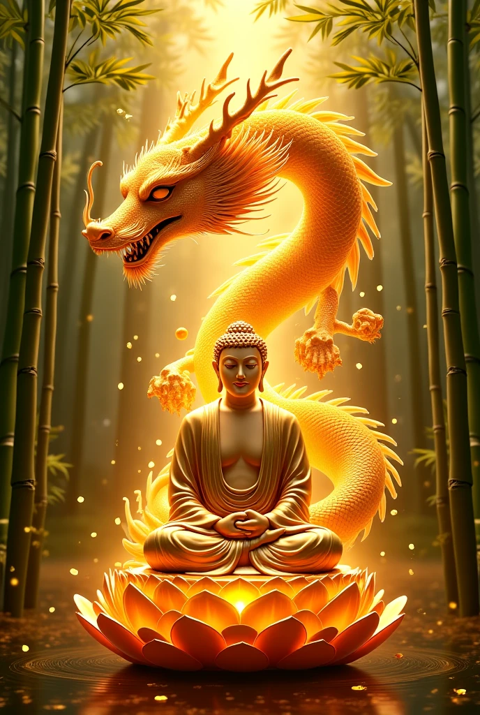 Unique gamer logo for youtube where Buddha holding joystick with very very realistic form on sitting at fire dragon