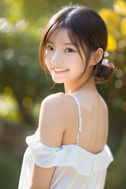 masterpiece,best quality,(Japanese girl),((Beautiful girl)),cleavage,(off shoulder:1.2),(perfect body beauty:1.2),(shy smile),From slightly above