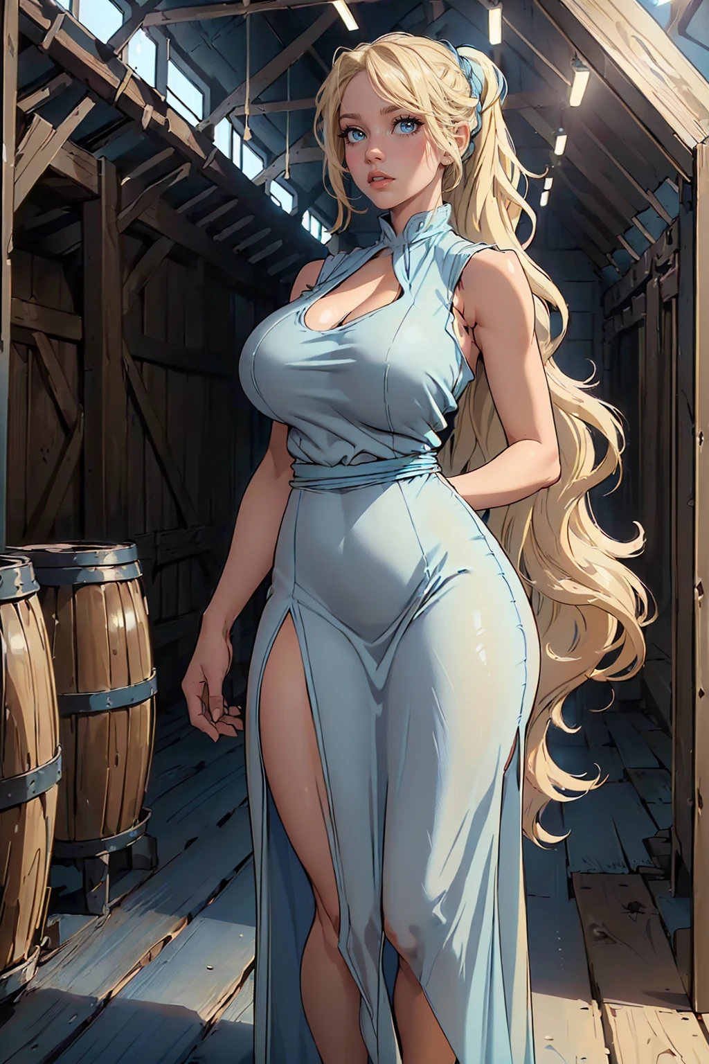 (masterpiece, best quality, 1girl:1.2, solo:1.3, illustration), nastasya, makeup, lipstick, freckles, red lips, long braid, blond hair, turquoise eyes, cowboy shot, looking at viewer, droplets of sweat, sauna, cleavage, flirting, modest, large breasts, large hips, <lora:Nastasya:0.65>