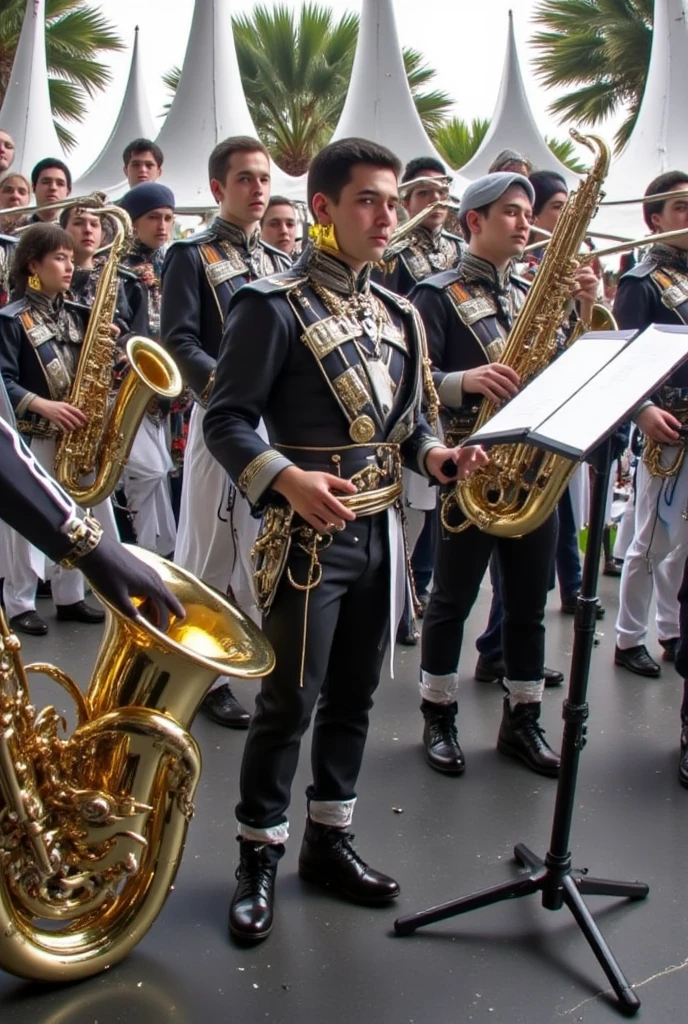 Marching band march white clothes side marching drum adult