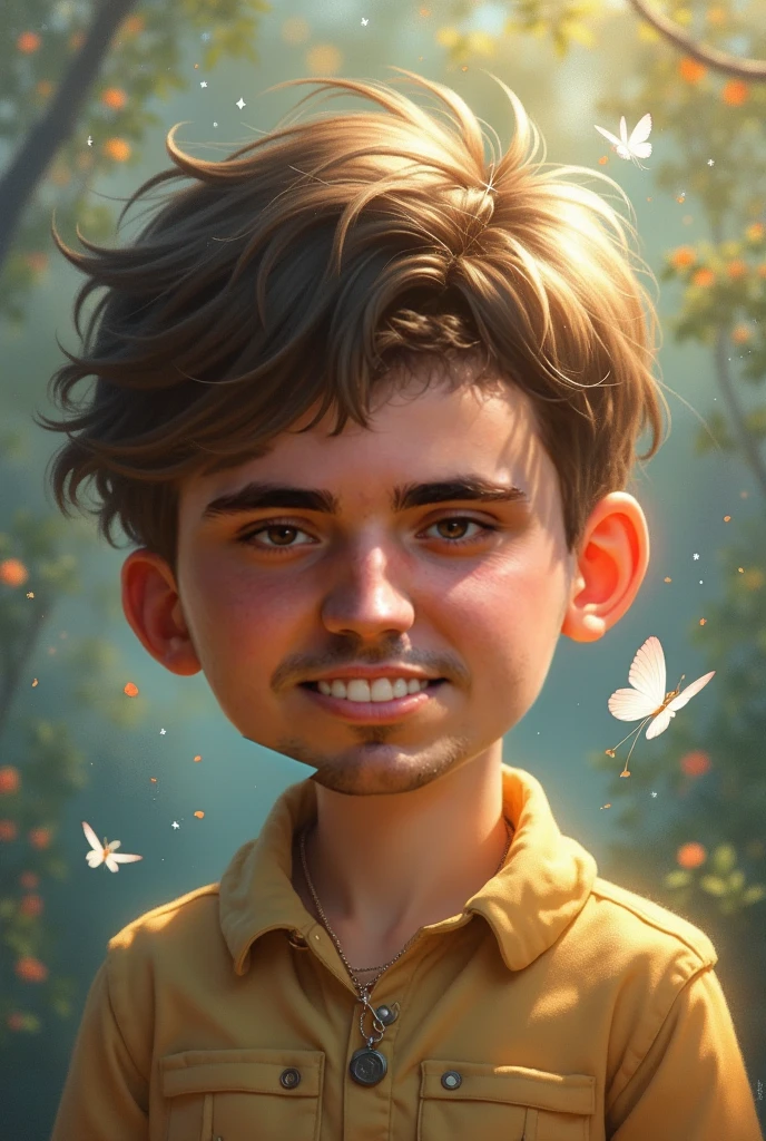 image of a boy, 15 old, , on a riverside, with cool clothes, smiling, looking at each other realistic, cinematic