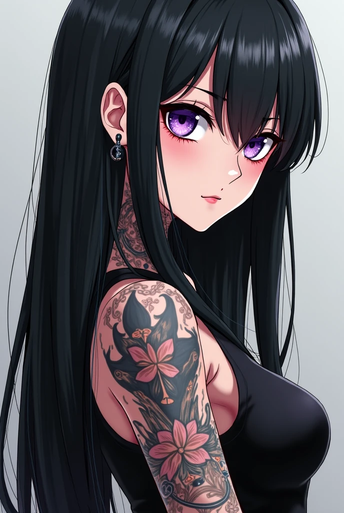Busty naked Japanese anime girl with big ass and several tattoos she is very sexy she is white wearing black gloves wearing a black sweater And a belly button piercing