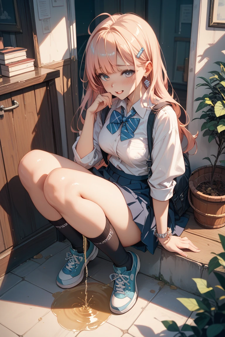 Take off your panties、Pull down your panties、Chestnut Hair、Semi-long hair、Blushing、lipstick、Perfect hands、Detailed hands、、classroom、School、blackboard、school uniform、日本の、