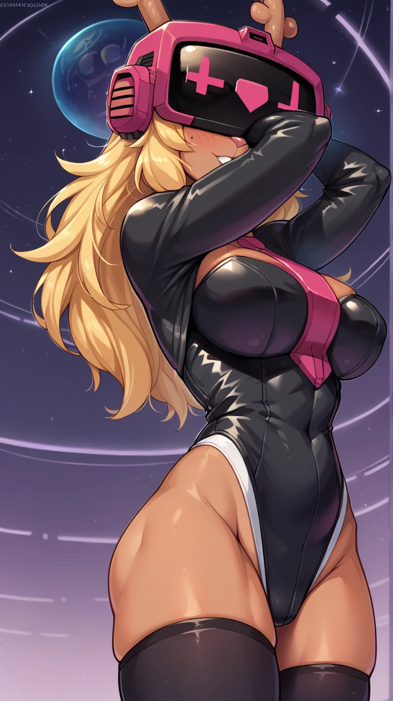 masterpiece:1.2, best quality, realistic, (real picture, intricate details, depth of field), ((woman, beautiful detailed face, longe wavy blonde hair, huge breasts, gorgeous aquamarine eyes, highly-detailed, perfect face, (skindentation), thick thighs, wide hips, small waist, tall body, big ass), blushing, gigglin, having fun, smiling, )) anime, illustration, Japanese retro futurism, cyber, sci Fi, angel theme, future angel, full body, one piece style, anime, retro futurism, twin tails hair, girly, feminine, cute, playful, sexual pose, flirty, hearts, magical girl, magic powers, blowing a kiss to viewer, floating, exposed, hentai frame, NSFW, penetration, pink and blue colour scheme, 