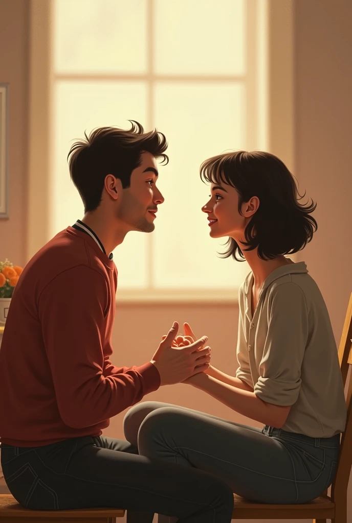 Create dp for watsapp a boy and girl setting a chair together boy name zillay and girl name Ayeshy