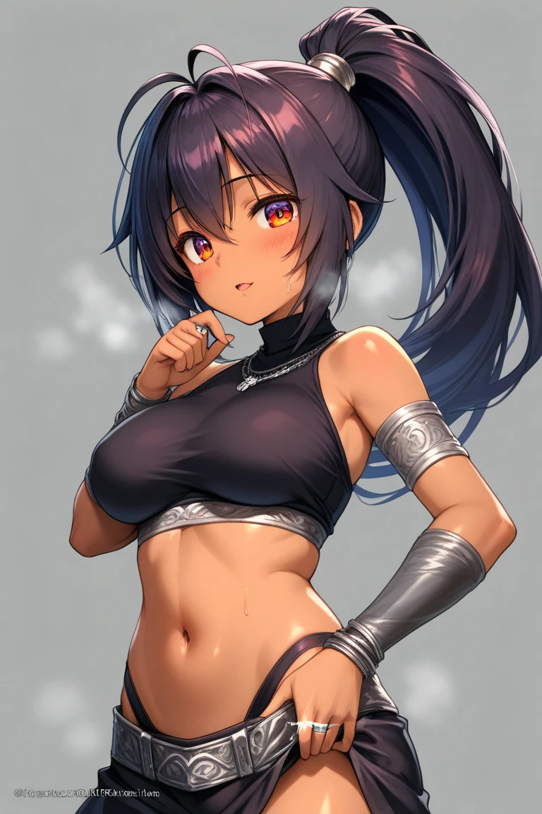 (Best quality), (masterpiece), intricate details, sharp focus, professional, photorealistic, real life, realistic representation of the face, (woman), (athletic assassin:1.2), (suntanned), (mischievous expression), (black lipstick:1.1), (mechanical arm:1.1), (female cyborg), bright glow, dynamic pose, gorgeous perfect face, in the style of realistic and hyper detailed renderings, hyper realistic oil, contoured shading, dark room, dark background, black background, (smirking), (green wavy hair:1.1), skinny, freckles, (body tattoos:1.3), (fujicolor:1.1), (futuristic), (brass red lacquered armor spiked:1.1), (iridescent wrist bayonet:1.2), (underboob), photorealistic, hyper-realistic, (detailed face and eyes:1.2), (perfect anatomy), (round breasts), (bubble butt), (wide hips:1.1), (slim waist:1.1), (thick thighs:1.1), (detailed background), (perfect nails:1.1), (detailed hand and finger:1.2), (medium breasts:1.2), (busty), (deep cleavage:1.2), (labia outline:1.3), (hard teat:1.3).