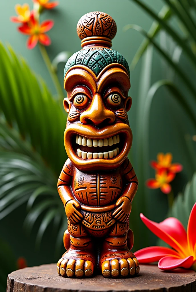 NSFW (nude) (male tiki with large penis) full body, standing on a deserted beach
